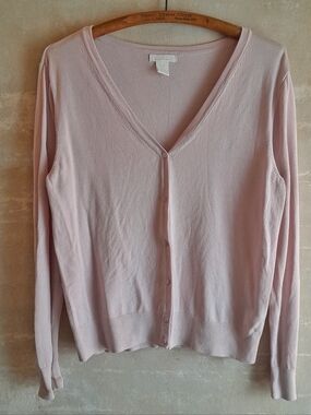 540a. light pink H&M Basics long sleeve v neck knit cardigan sweater, M